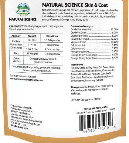 Oxbow Natural Science Skin Coat tablets